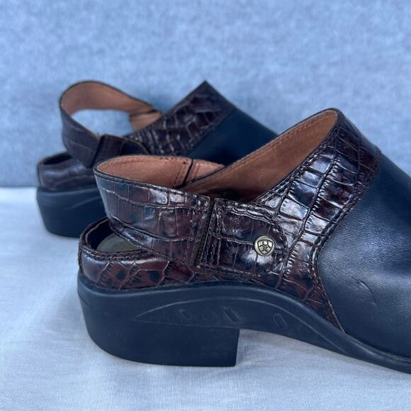 Ariat Womens sz 9.5 Black & Brown Clogs Western Classic Slip-On Low Heel Comfort - Picture 6 of 15
